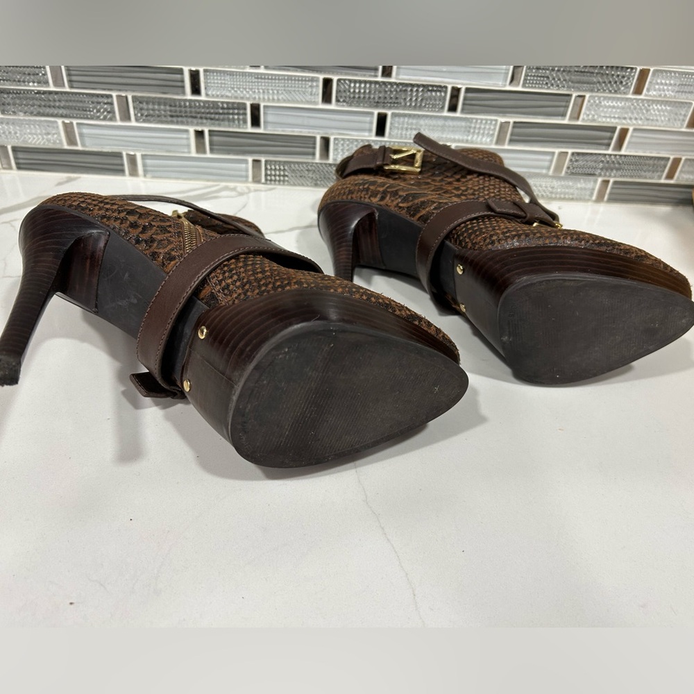 Michael Kors-MK Snakeskin Leather Bootie Mocha Size 10 M - Picture 4 of 9
